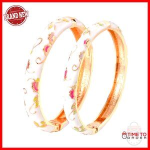 Handcrafted Cloisonne Bangle Bracelets Set Butterfly Enamel Metal Handcuff